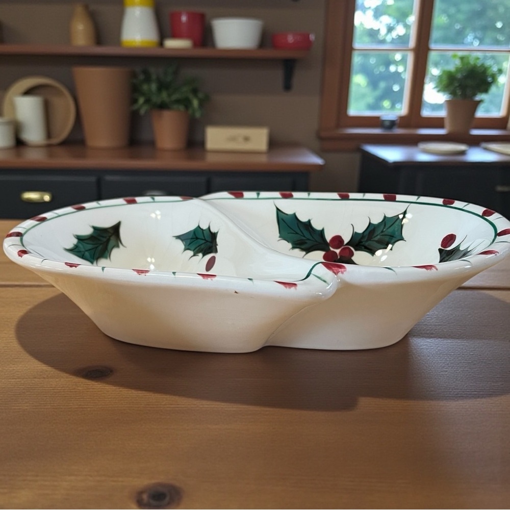 Lefton Holly Candy Cane divided dish, vintage, difficult to find, numbered, rare